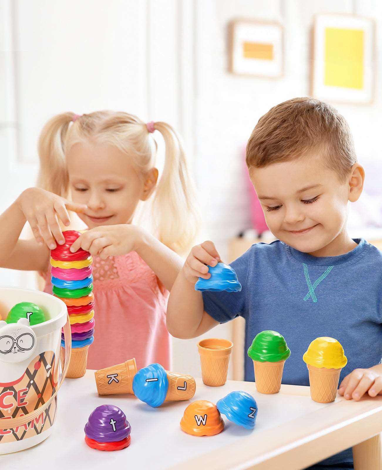 Ice Cream Alphabet Learning Toys and Color Sorting Game Set for Toddlers
