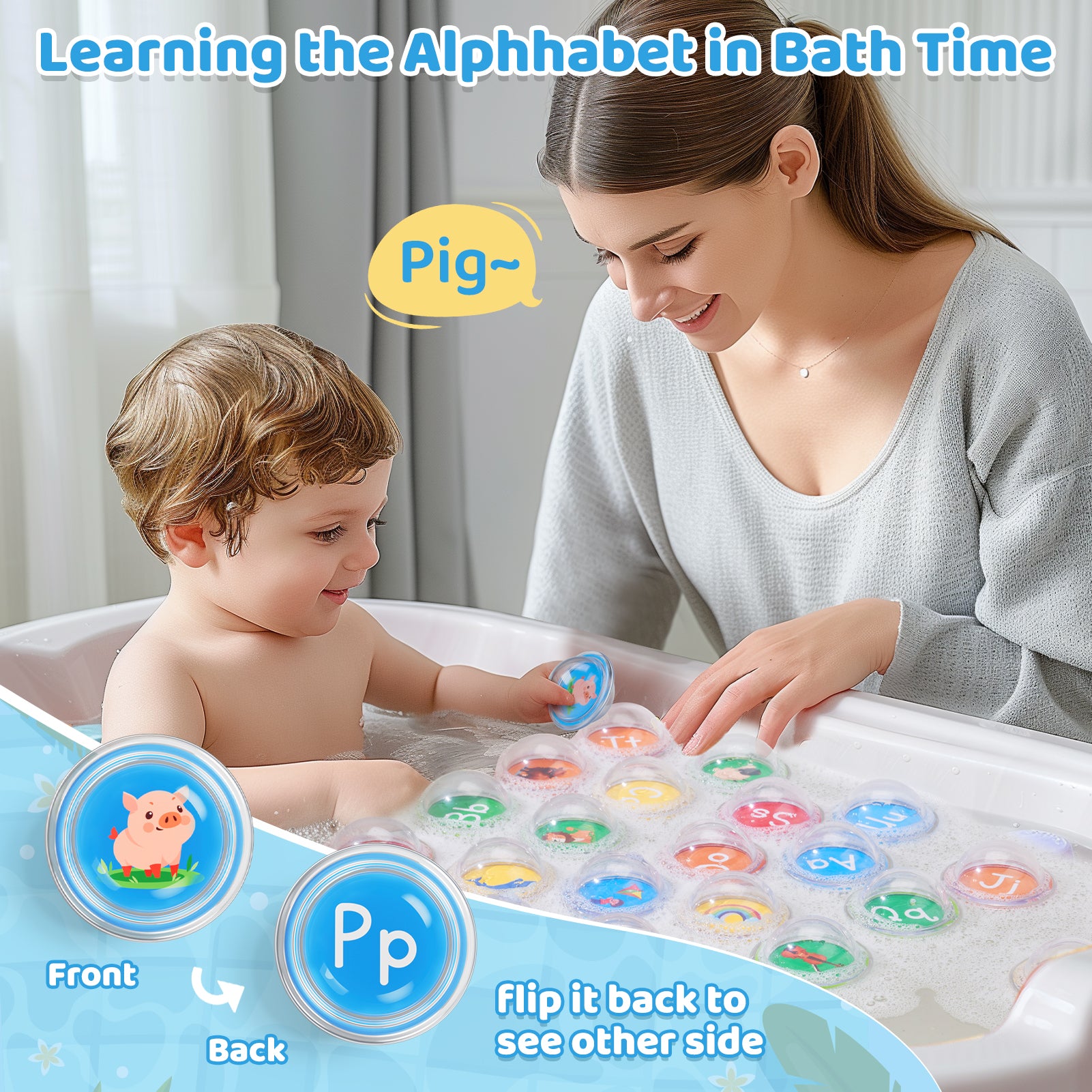 26pcs Letters Alphabet Learning Bath Toys - JoyCat