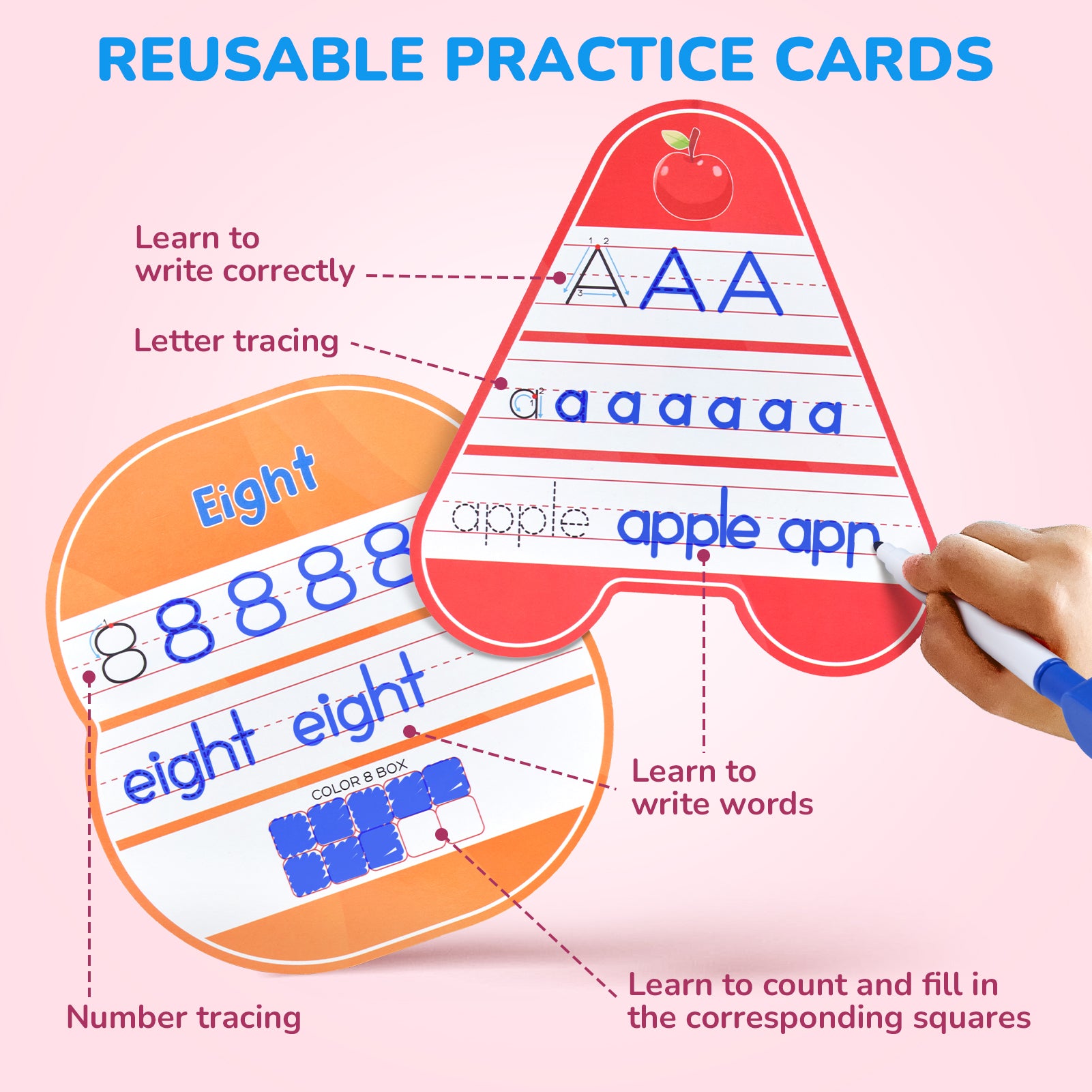 44 Pack Dry Erase Alphabet and Number Flash Cards