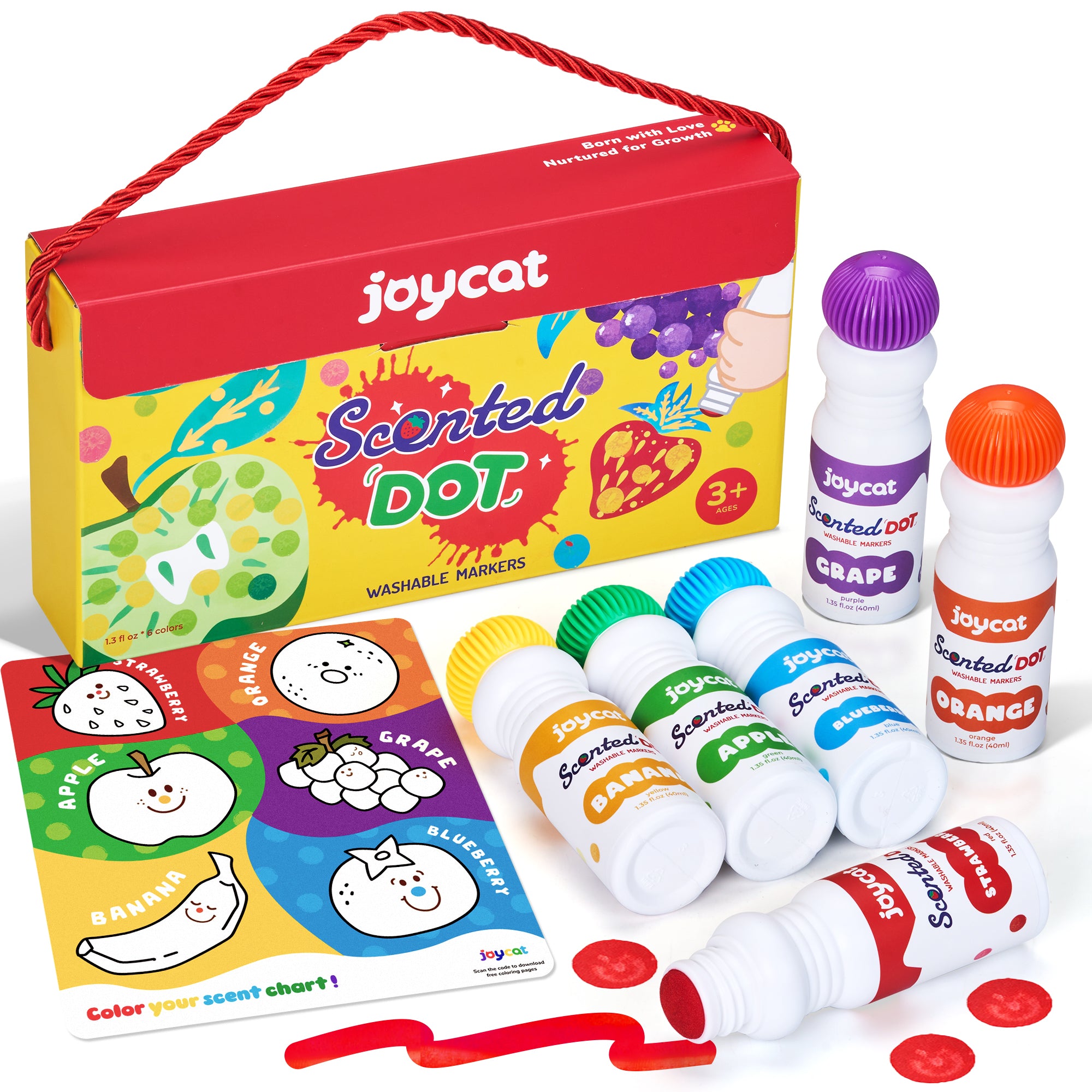 Vibrant Fruit-Scented Washable Dot Marker for Kid - 6 Color with Carry Handle