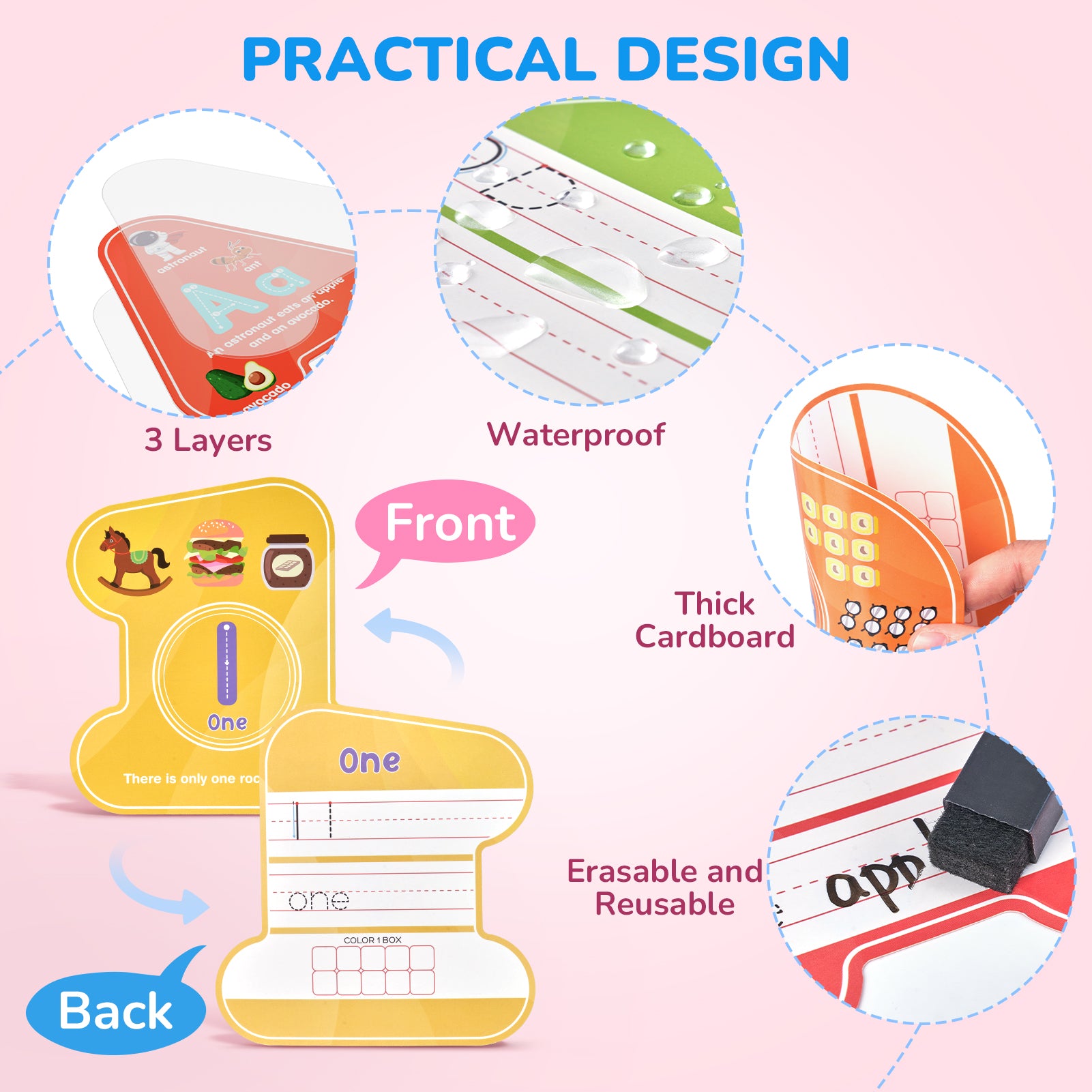 44 Pack Dry Erase Alphabet and Number Flash Cards