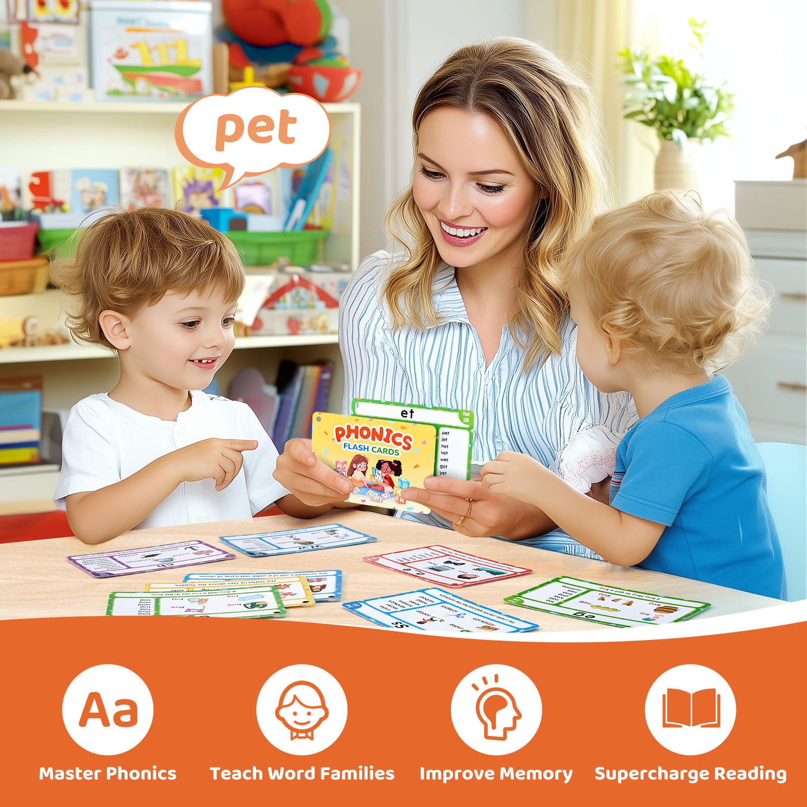 JoyCat 75 Pack Phonics Flash Cards