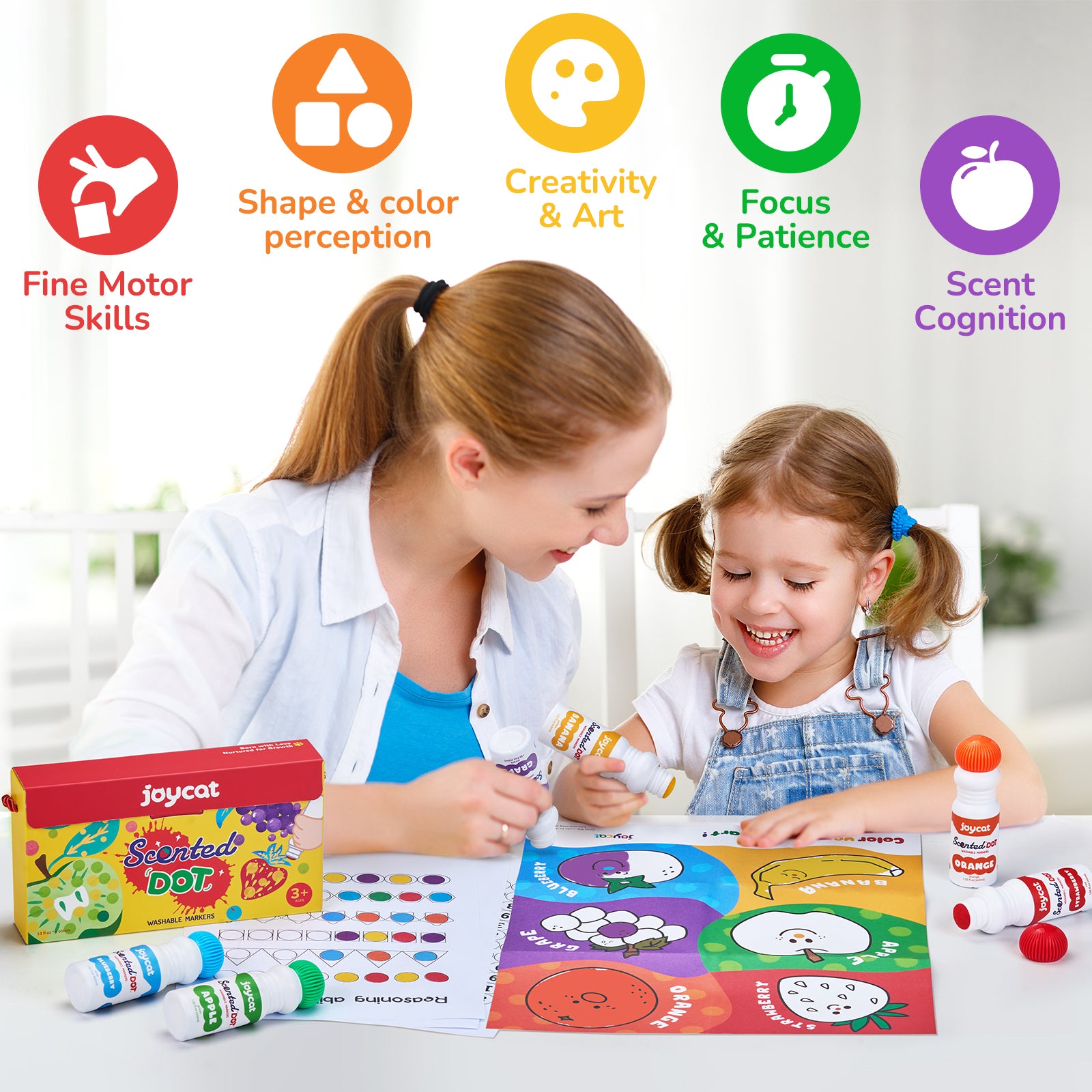 Vibrant Fruit-Scented Washable Dot Marker for Kid - 6 Color with Carry Handle