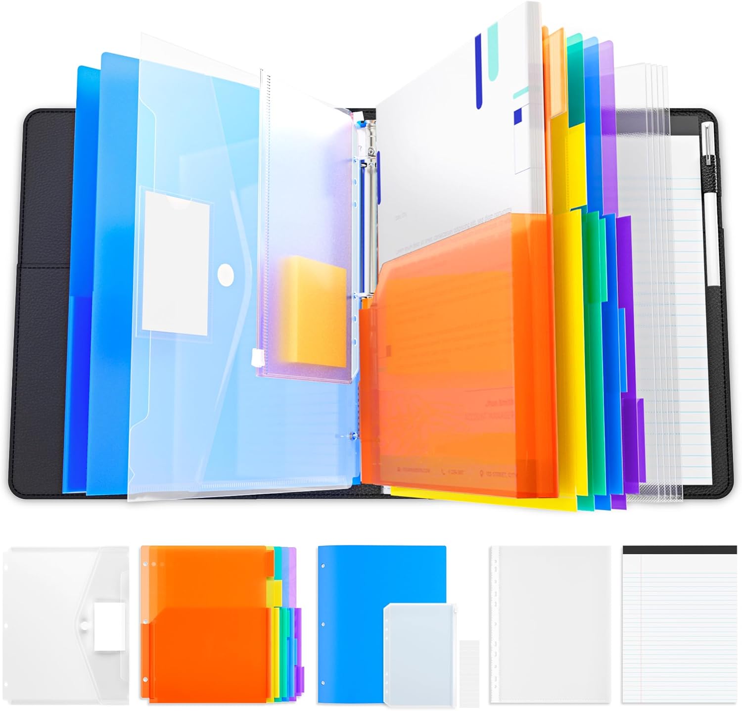 3 Ring Binder Portfolio Clipboard with Storage – PU Leather Organizer with Magnetic Board & 5 Dividers