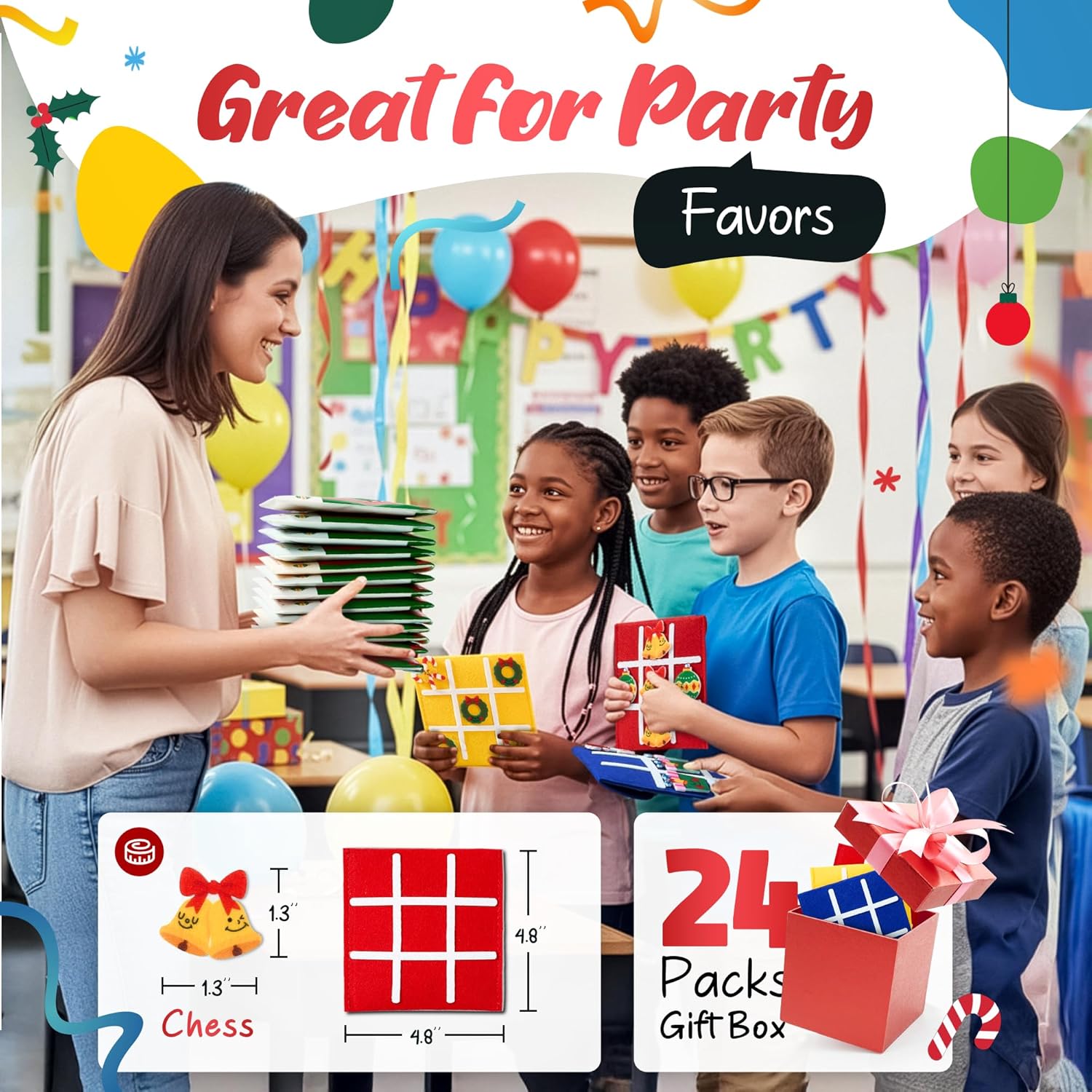 24 Pack Tic Tac Toe Board Game,Christmas Party Favors