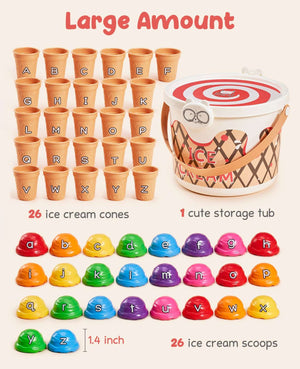 Ice Cream Alphabet Learning Toys and Color Sorting Game Set for Toddlers