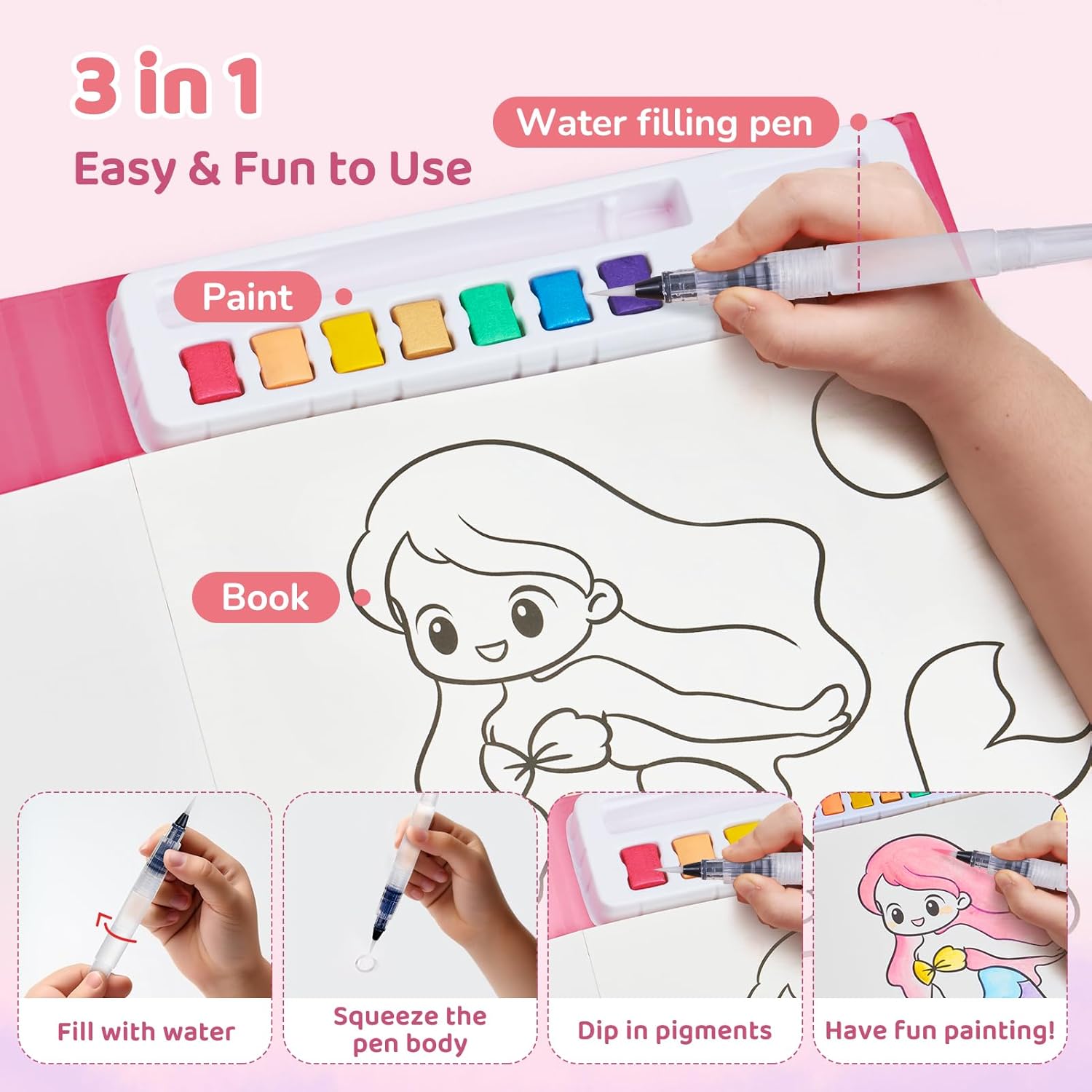 Mess-Free Paint with Water Coloring Books – 3-in-1 Unicorn Theme Activity Set (20 Pages)