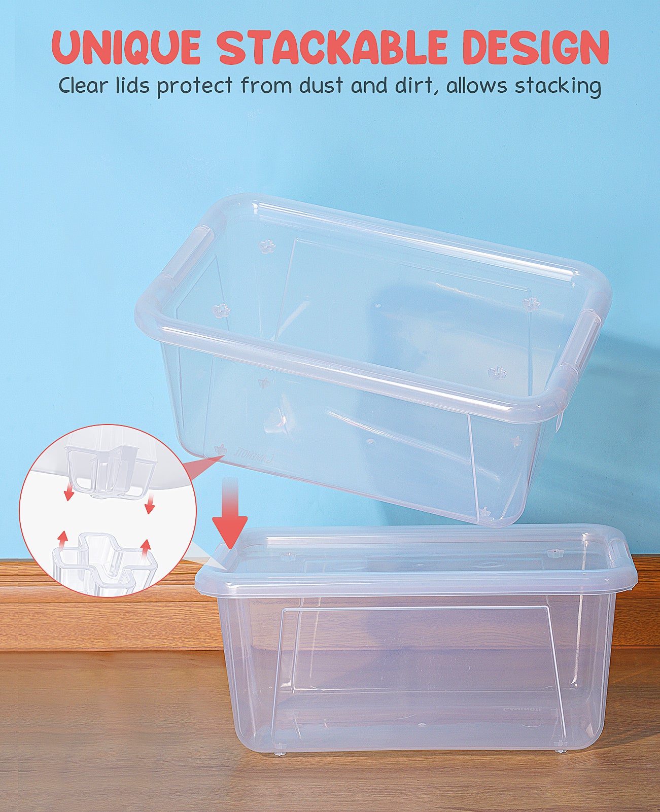 Clear Stackable Plastic Storage Bins with Lids - JoyCat
