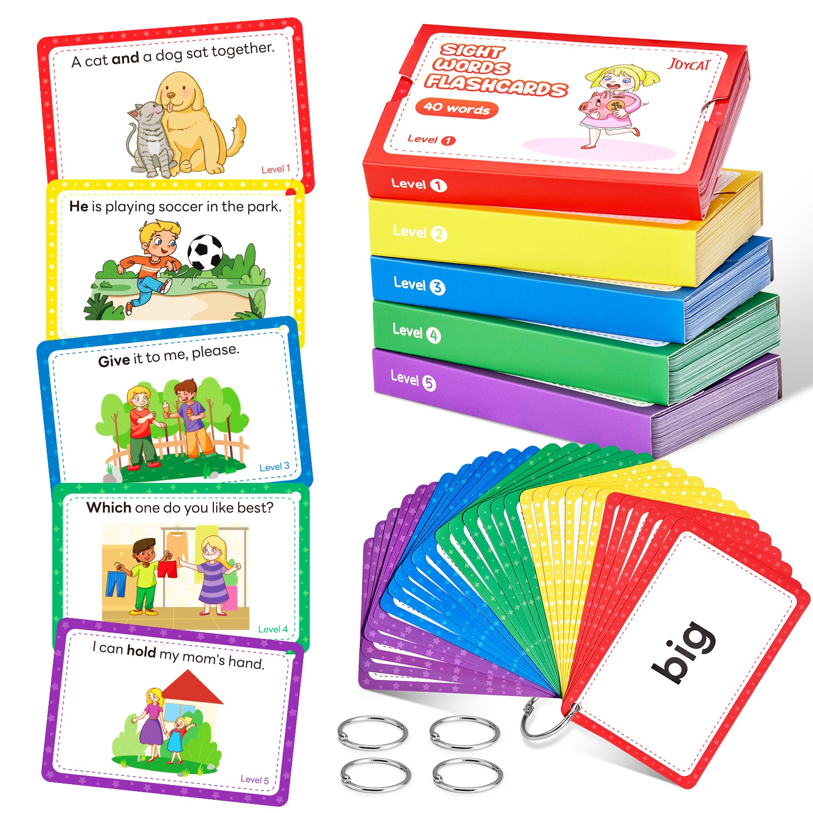 Sight Words Flash Cards Kindergarten with Pictures & Sentences