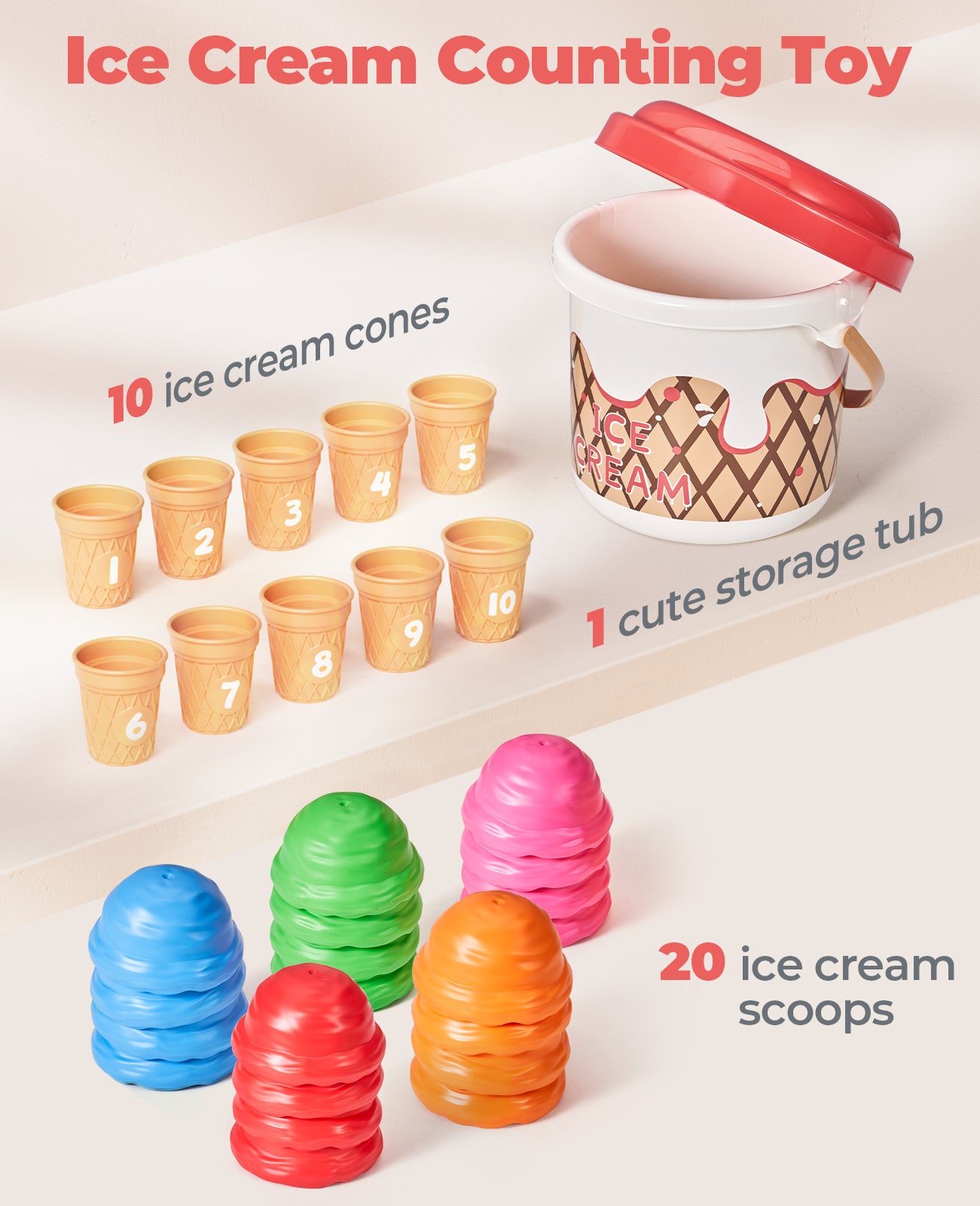 Ice Cream Counting and Color Sorting Set – Math Toy for Toddlers