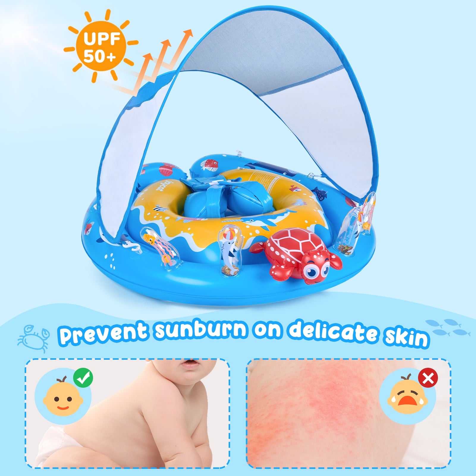 Baby Pool Float with Canopy UPF50+ Sun Protection