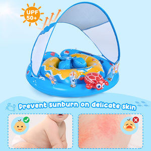 Baby Pool Float with Canopy UPF50+ Sun Protection