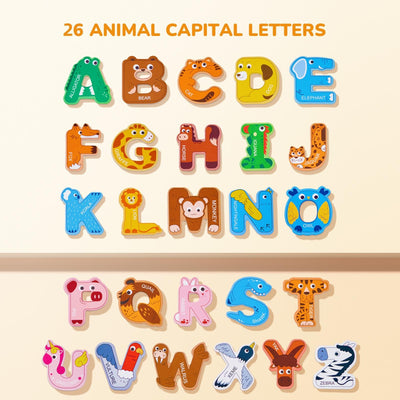 Wooden Thick Alphabet & Number Magnets – Animal Theme Fridge Magnets for Toddler Learning