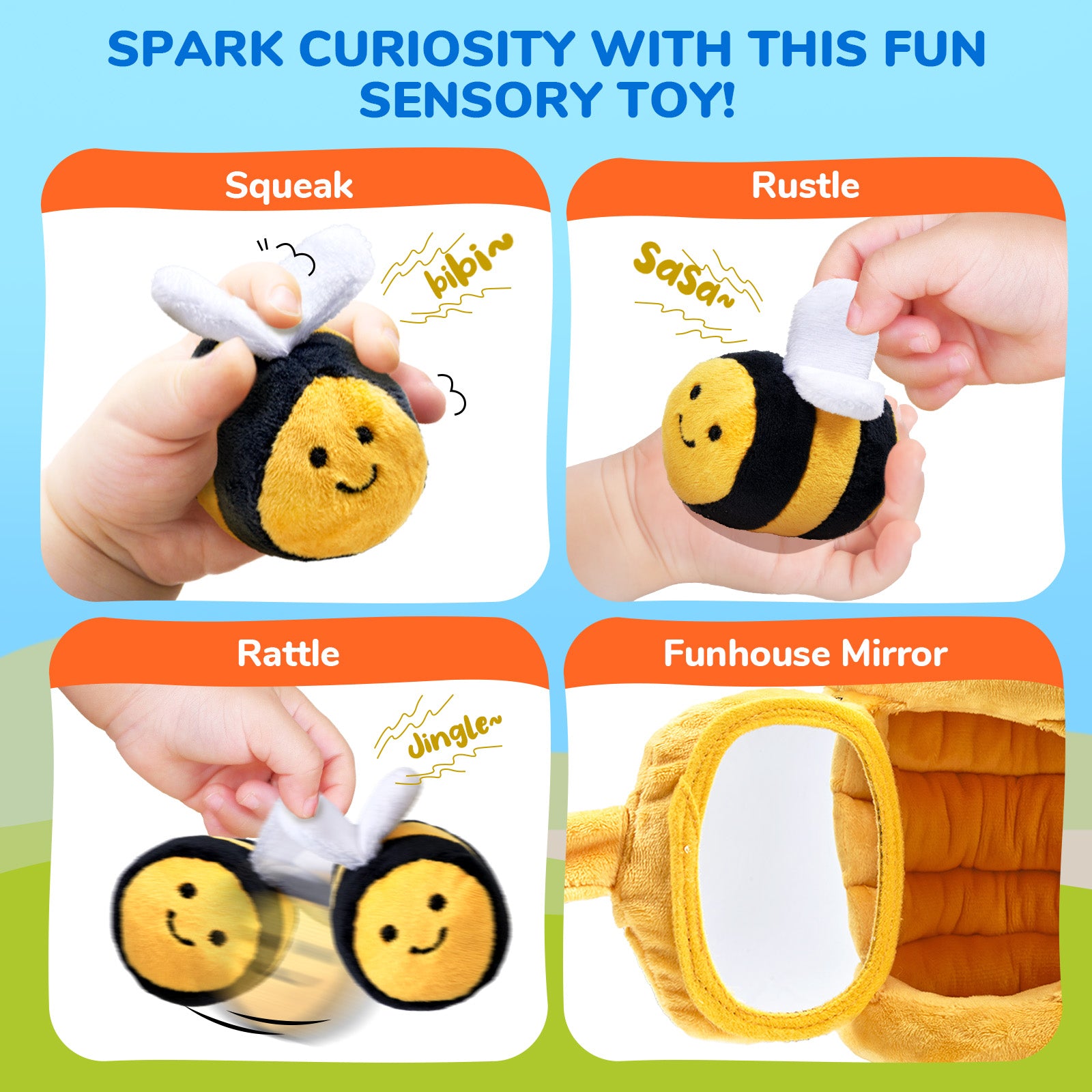 Soft Baby Beehive with 5 Soft Sensory Bees - Honeybee Plush Toy