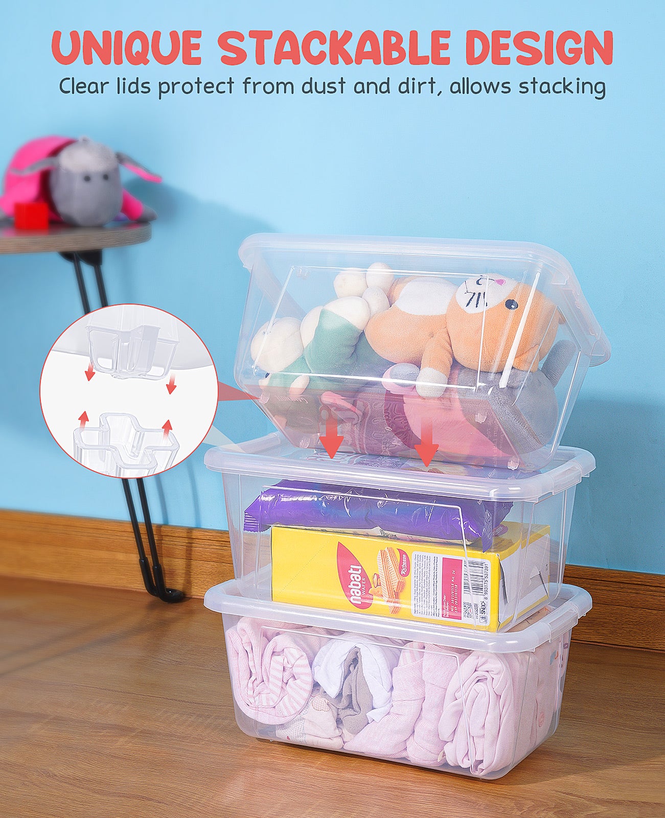 Clear Stackable Plastic Storage Bins with Lids - JoyCat