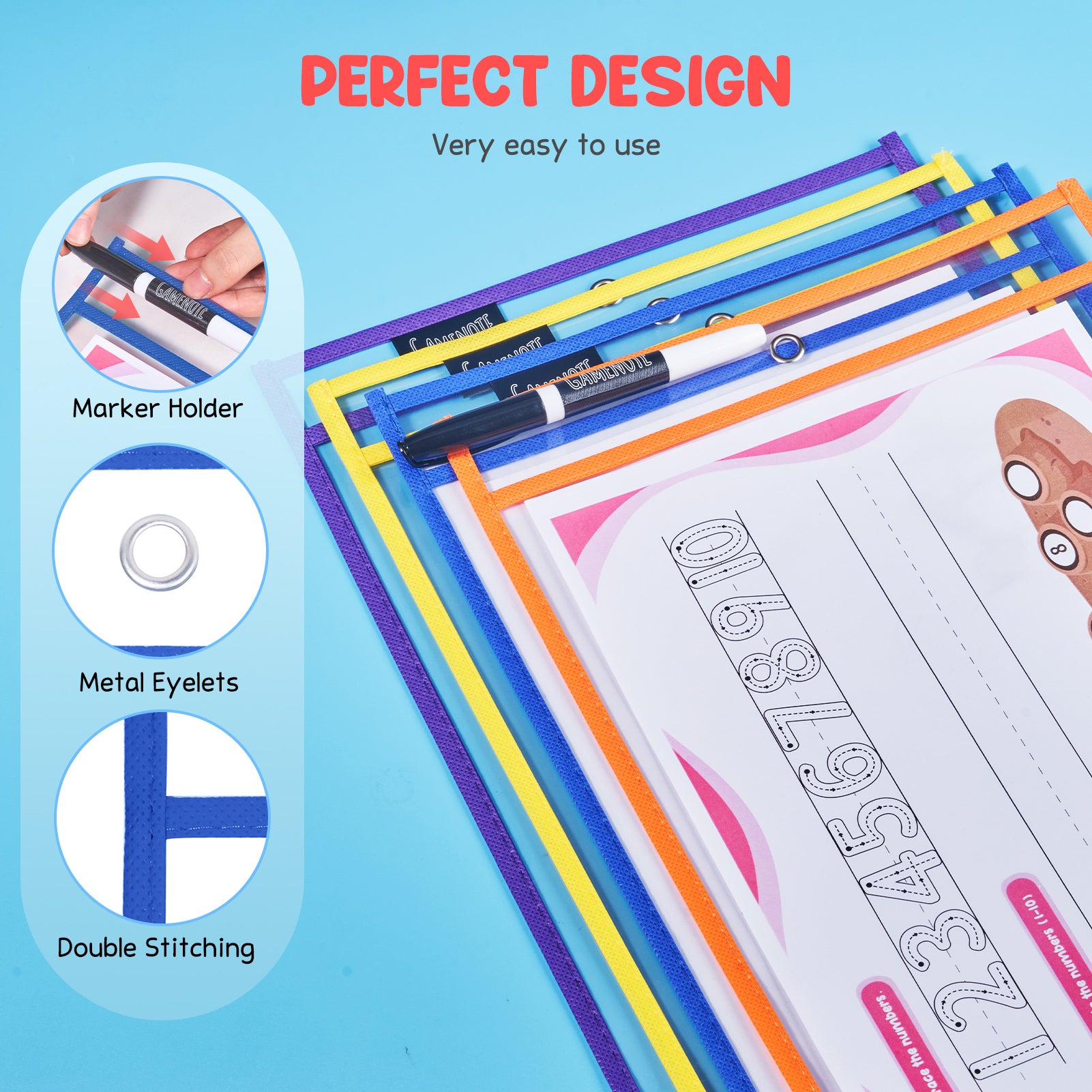 Dry Erase Pockets 30 Pack with Rings