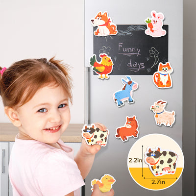 Wooden Farm Animal Fridge Magnets (10 Pcs) – Toddler Safe, Large & Non-Toxic Magnet Set