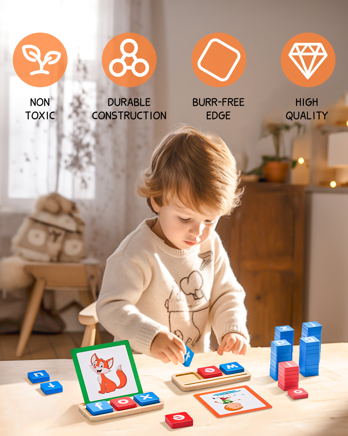 Wooden Short Vowel Reading Letters Sorting Spelling Games - JoyCat