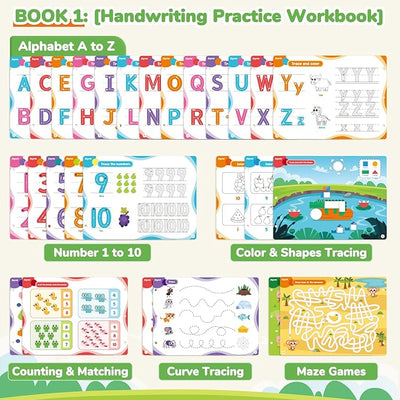 48 Page Reusable Handwriting Practice Book – Dry-Erase Letters, Numbers & Maze Learning Activity Set
