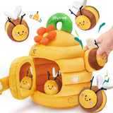 Juguete sensorial suave de colmena para bebé: set de aprendizaje Montessori con 5 abejas de peluche arrugadas y sonajeros