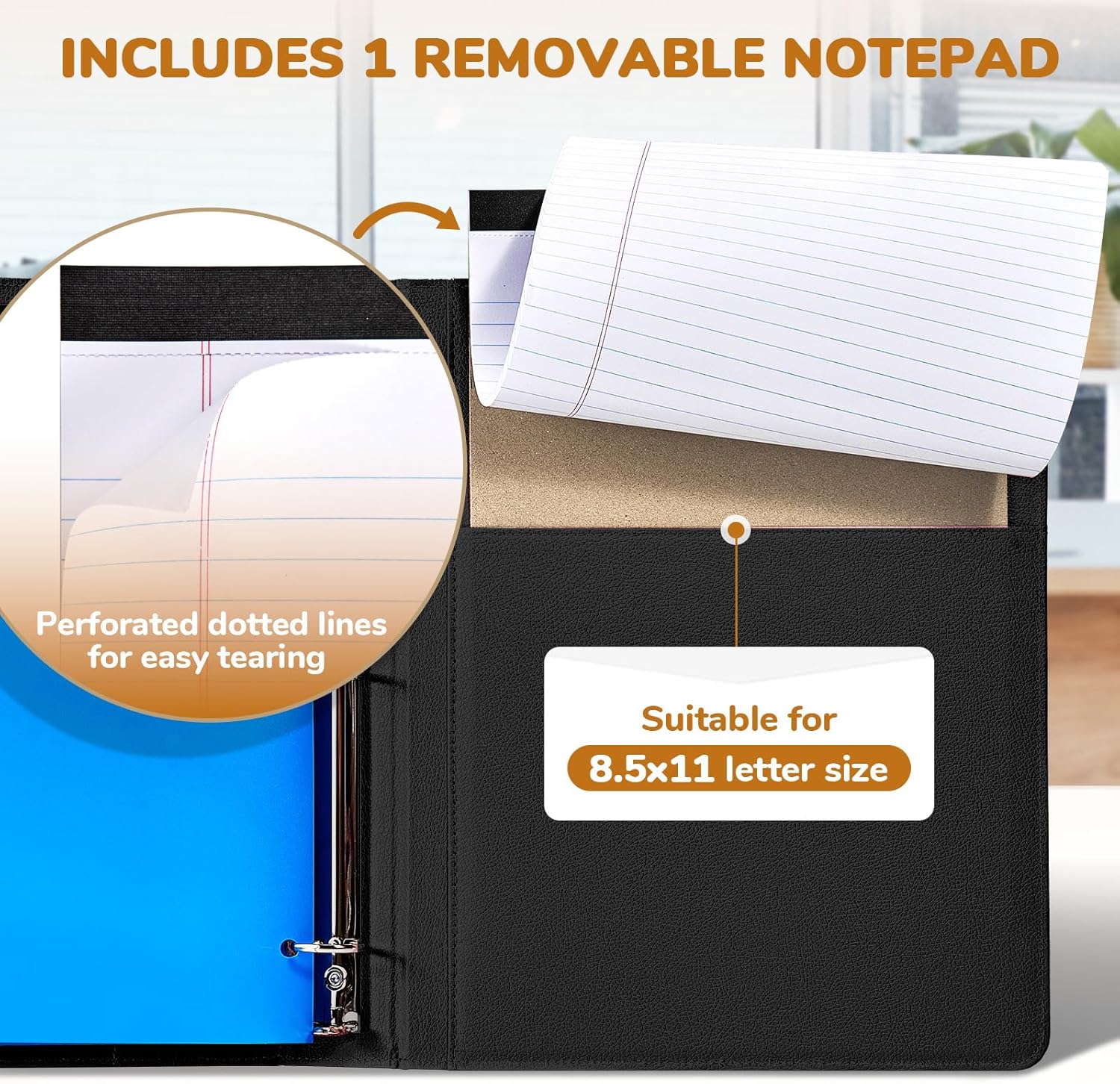 3 Ring Binder Portfolio Clipboard with Storage – PU Leather Organizer with Magnetic Board & 5 Dividers