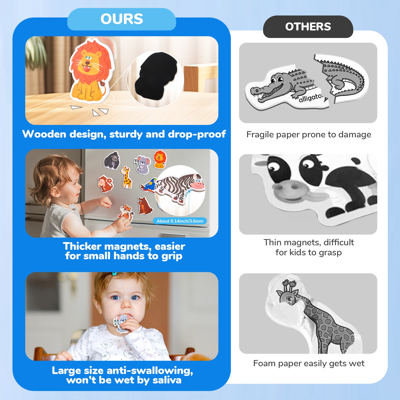 Wooden Fridge Magnets for Kids – Safe Animal & Shape Set | JoyCat