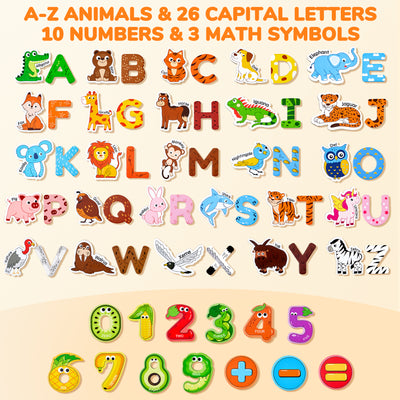 Wooden Thick Alphabet & Number Magnets – Animal Theme Fridge Magnets for Toddler Learning