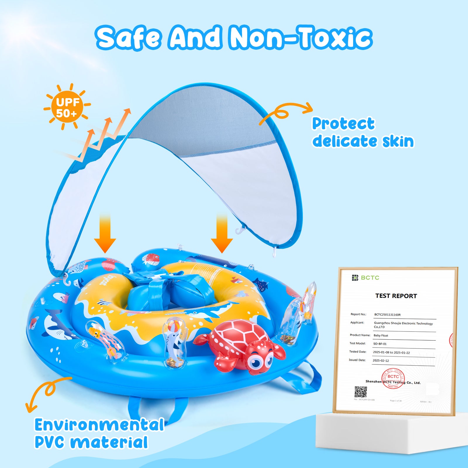 Baby Pool Float with Canopy UPF50+ Sun Protection