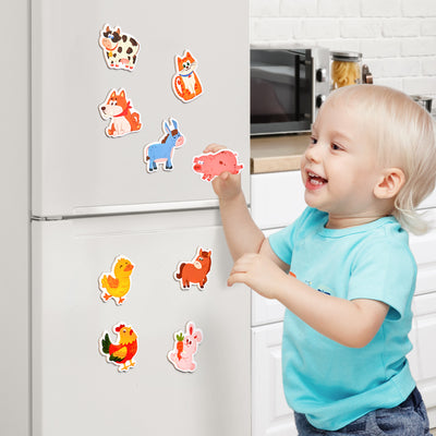 Wooden Farm Animal Fridge Magnets (10 Pcs) – Toddler Safe, Large & Non-Toxic Magnet Set