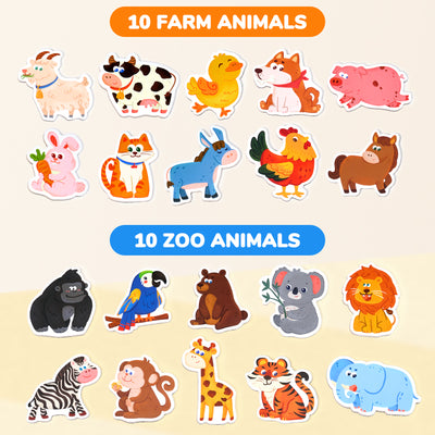 Wooden Farm Animal Fridge Magnets (10 Pcs) – Toddler Safe, Large & Non-Toxic Magnet Set