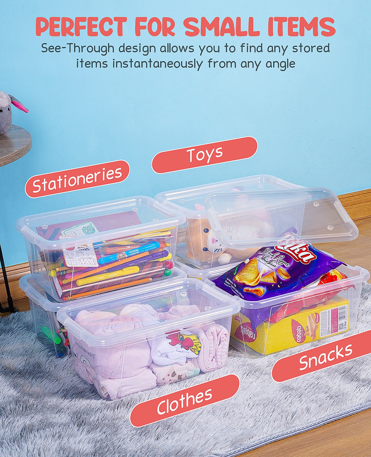Clear Stackable Plastic Storage Bins with Lids - JoyCat