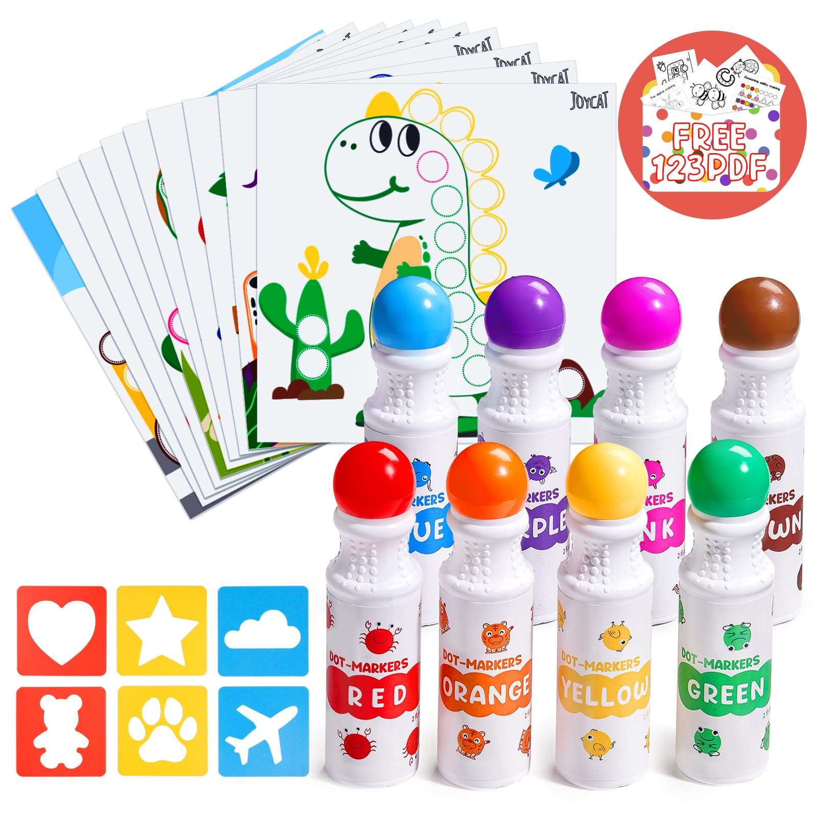 Washable Dot Markers With 10 Coloring Activity Paper & 6 Stencils