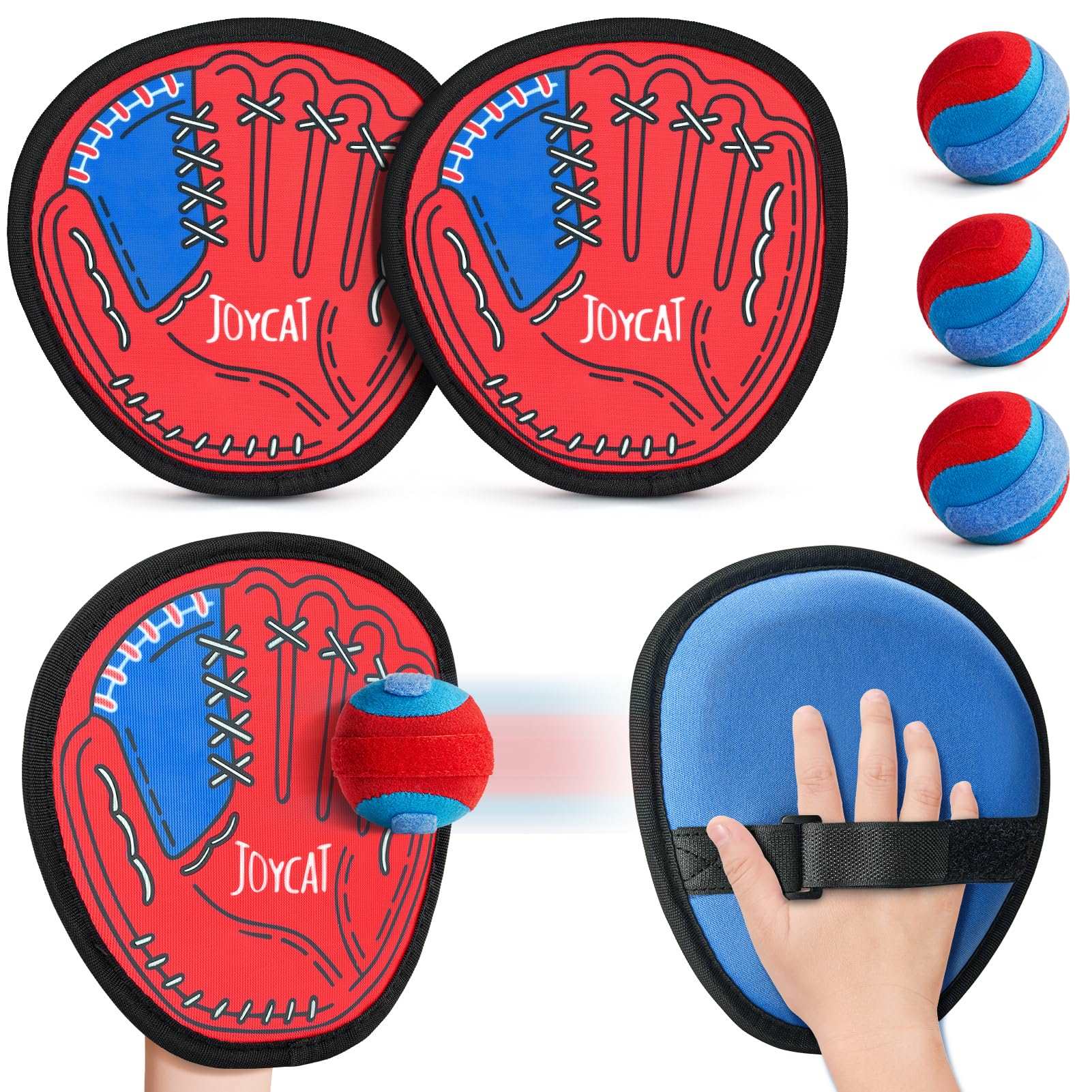 Velcro Ball and Catch Game, Toss and Catch Ball Set, Outdoor Yard Games Beach Toys, Kids Preschool Games for Ages 4 5 6 7 8, Including 4 Paddles, 4 Sticky Balls, 1 Carry Bag