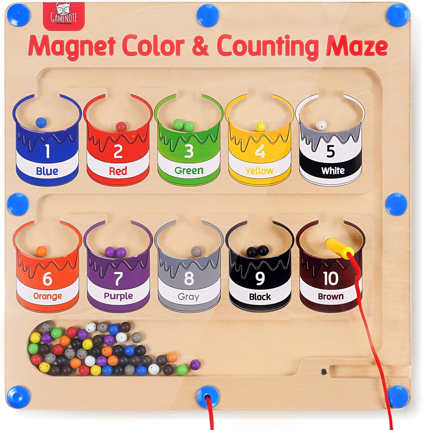 Wooden Magnetic Color & Number Maze Board – Gumball Machine Counting Toy (55 Beads) for Toddlers