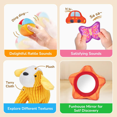 My First Mystery Soft Box – Sensory Exploration Toy Set with 10 Crinkle/Rattle Objects for Baby